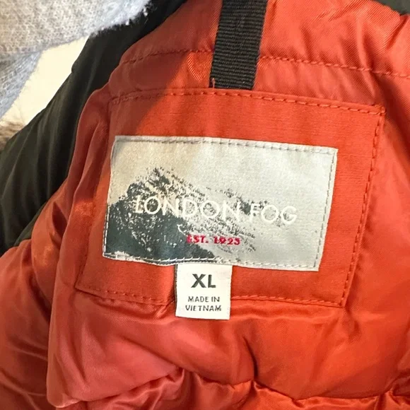 London Fog Men's Orange Puffer Jacket with Faux Fur Trim - Picture 8 of 13